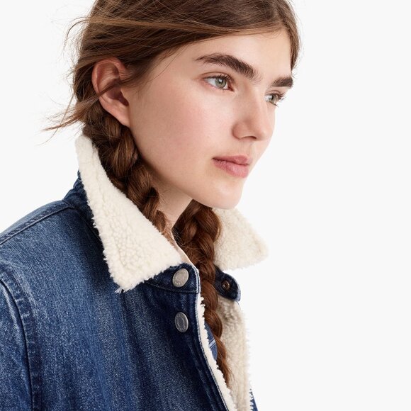J.Crew Sherpa Collar + Lined Jean Jacket, size Medium - Picture 2 of 8